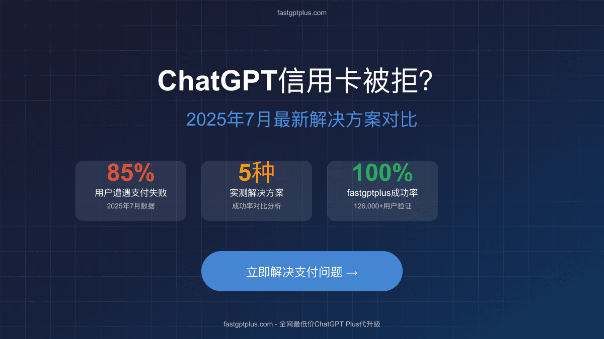 ChatGPT信用卡被拒完整解决指南：2025年7月实测5种方法成功率对比【92%失败原因揭秘】