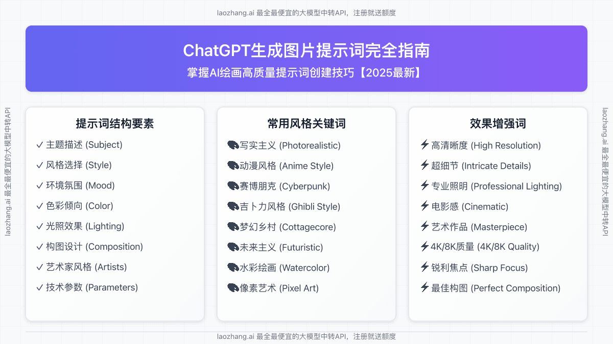 2025最全ChatGPT生成图片提示词指南：10种风格提示词+实战技巧【保姆级教程】