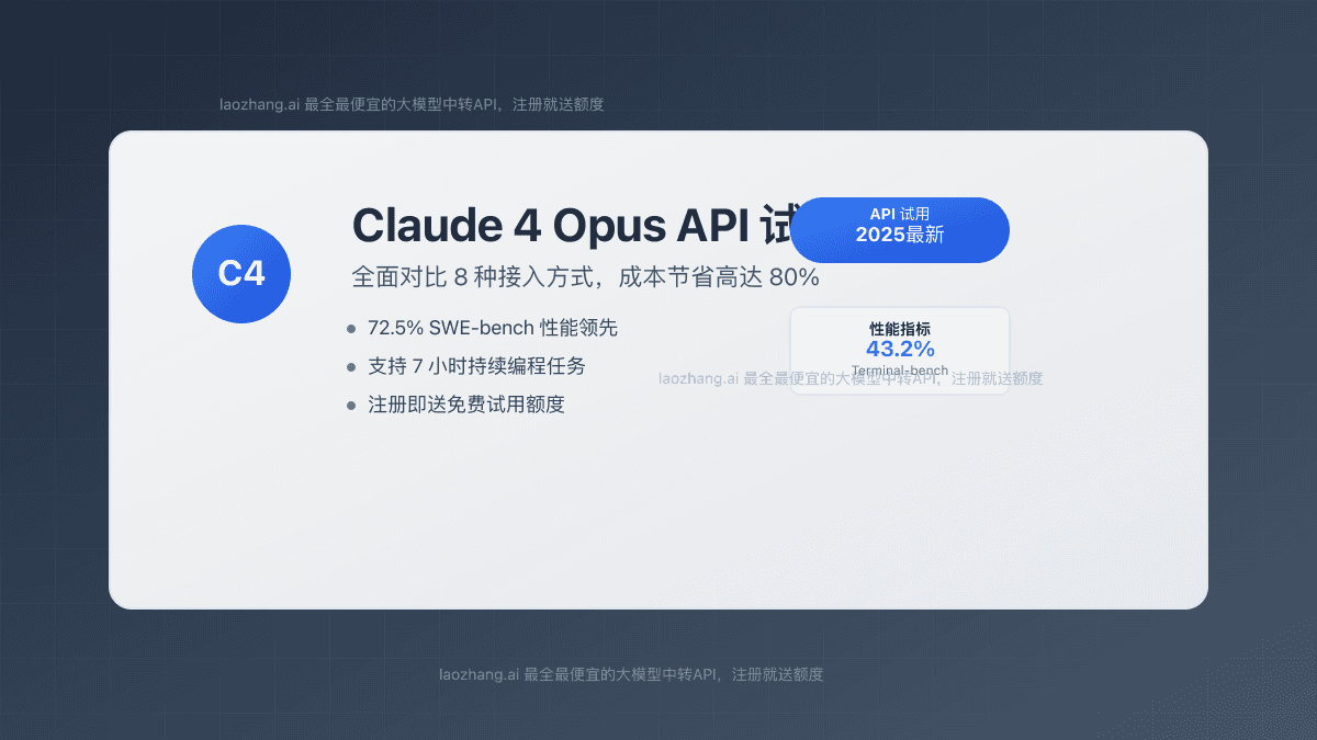 Claude 4 Opus API 试用指南：8种接入方式全面对比，成本节省高达 80%