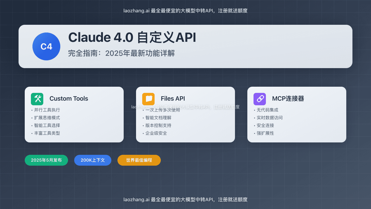 Claude 4.0自定义API完全指南：2025年最新功能详解与实战集成教程
