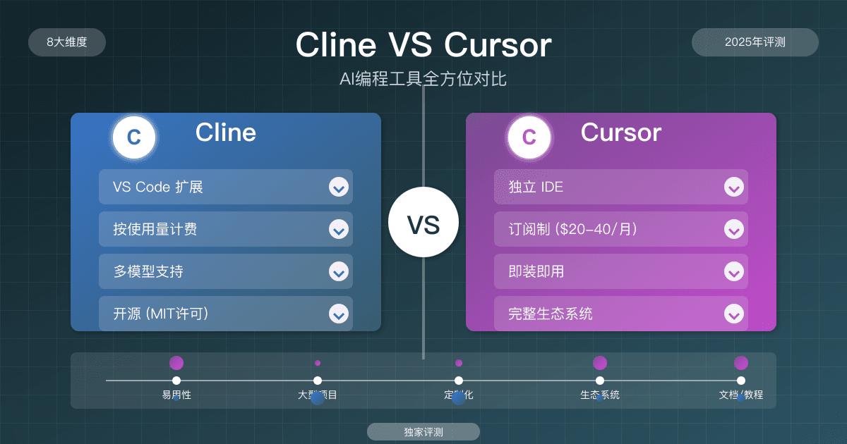 2025最全Cline vs Cursor对比指南：8大维度全面评测哪款AI编程工具更值得选【实战分析】