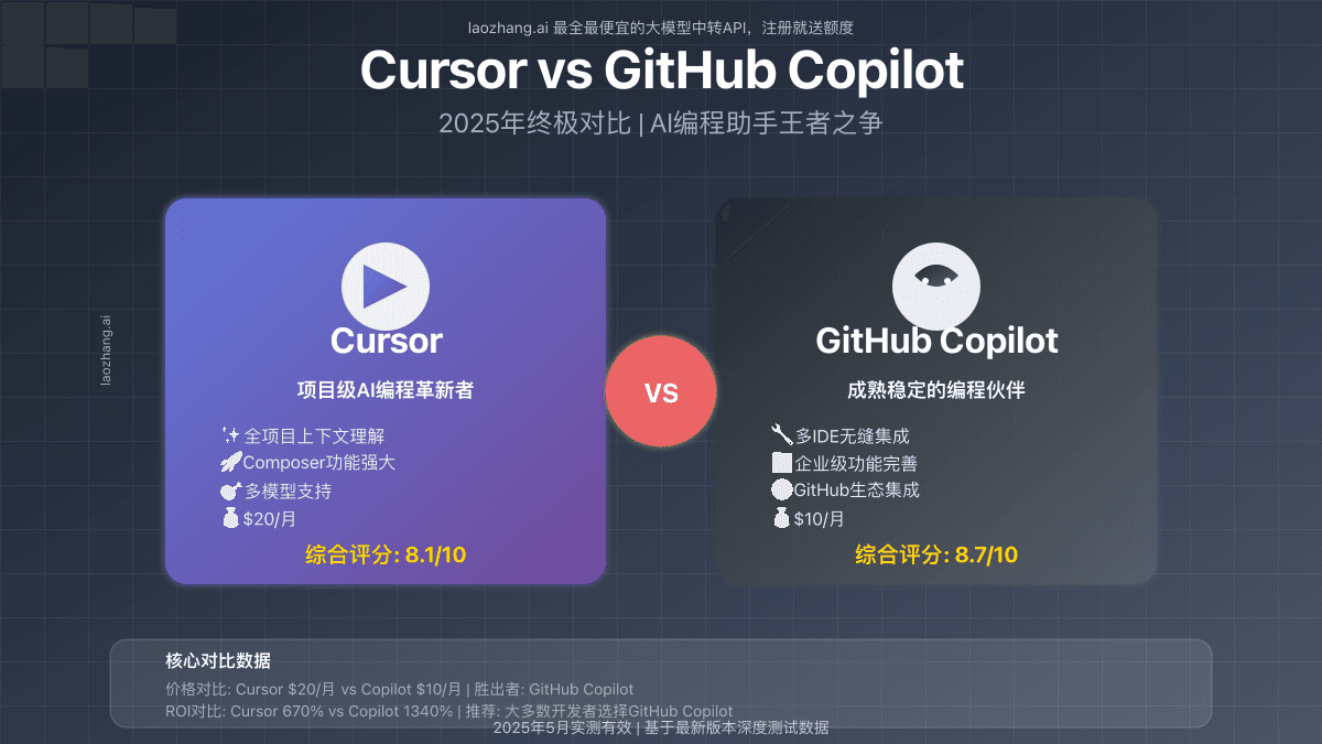 【2025最新】Cursor vs GitHub Copilot 终极对比：AI编程助手王者之争