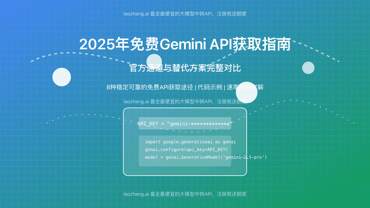 2025年免费Gemini API密钥获取完全指南：8种官方和替代方案全解析
