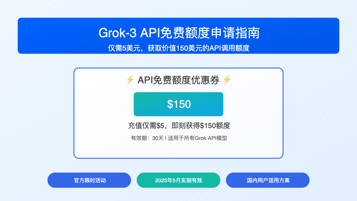 Grok-3 API免费额度全攻略：如何轻松获取150美元调用额度【2025最新】