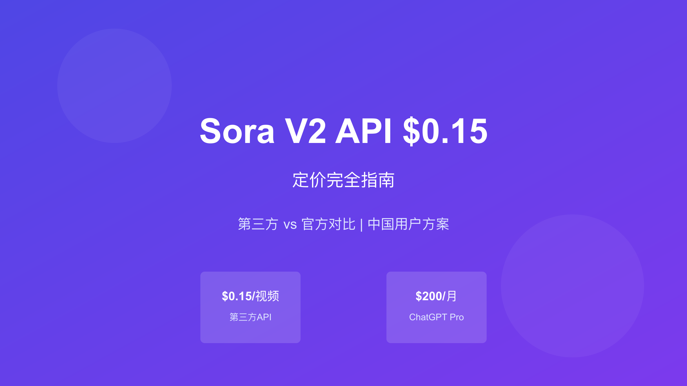 Sora V2 API $0.15定价完全指南：第三方vs官方对比与中国用户方案