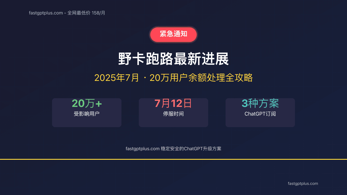 野卡跑路最新进展：2025年7月20万用户余额处理全攻略【附3种ChatGPT订阅方案】