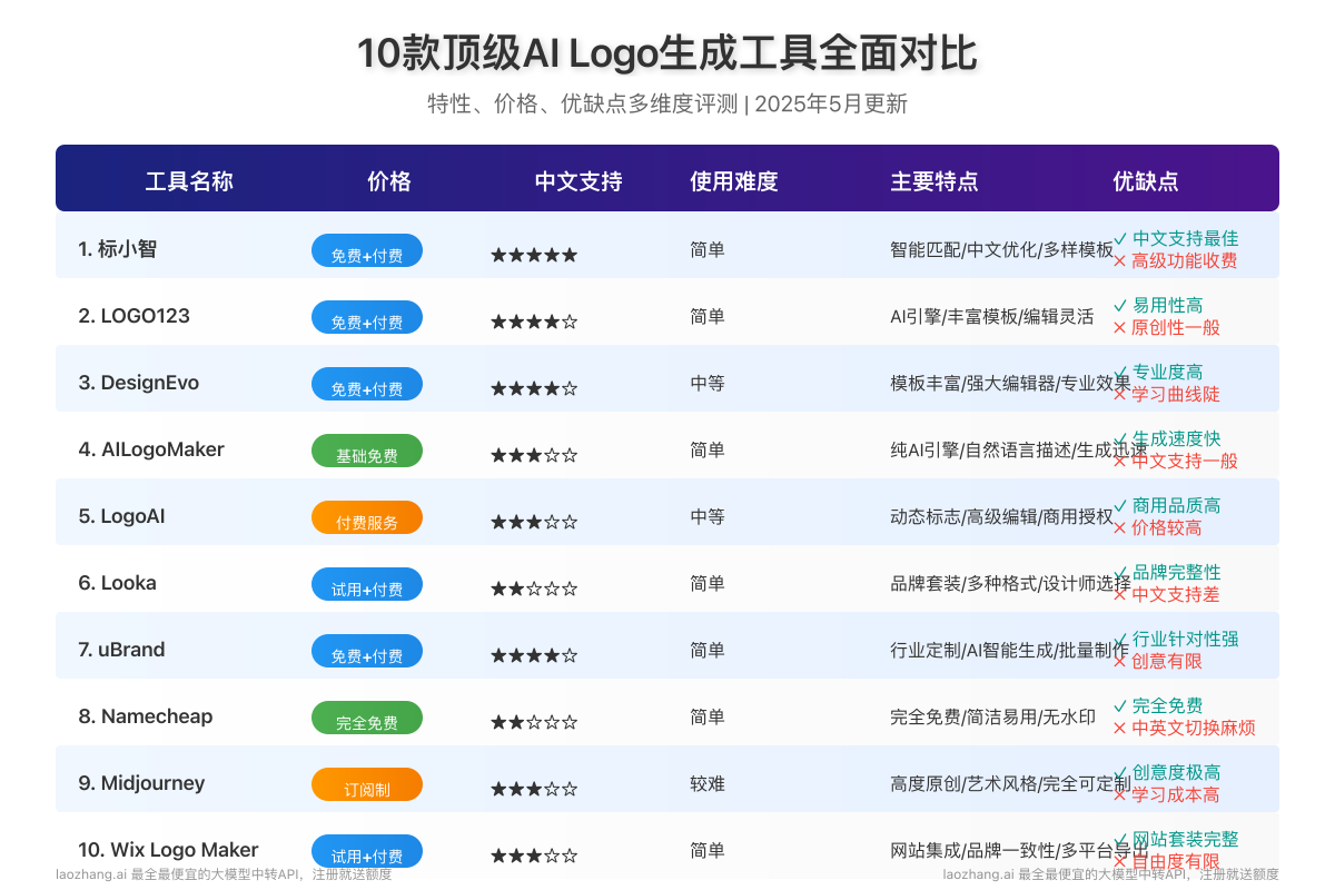 主流AI Logo生成工具对比