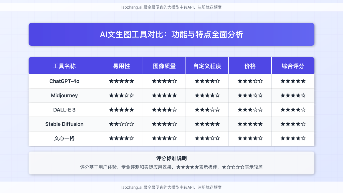 AI文生图工具对比图表