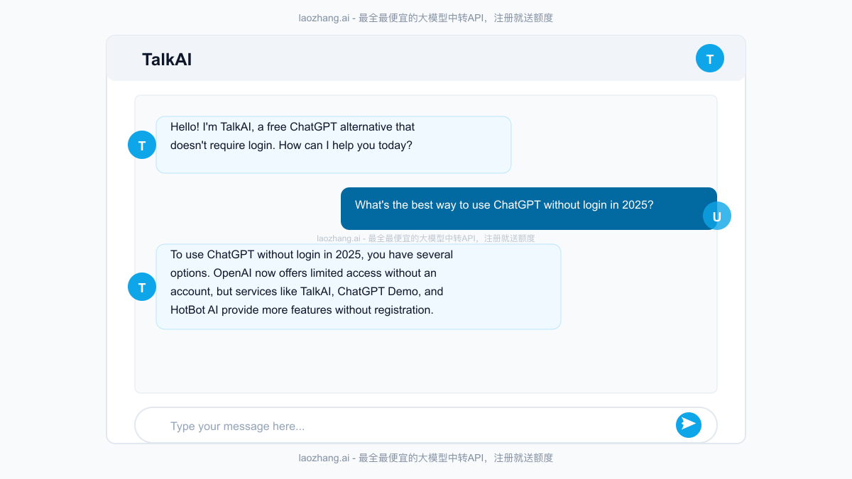 TalkAI interface screenshot showing the clean, distraction-free design