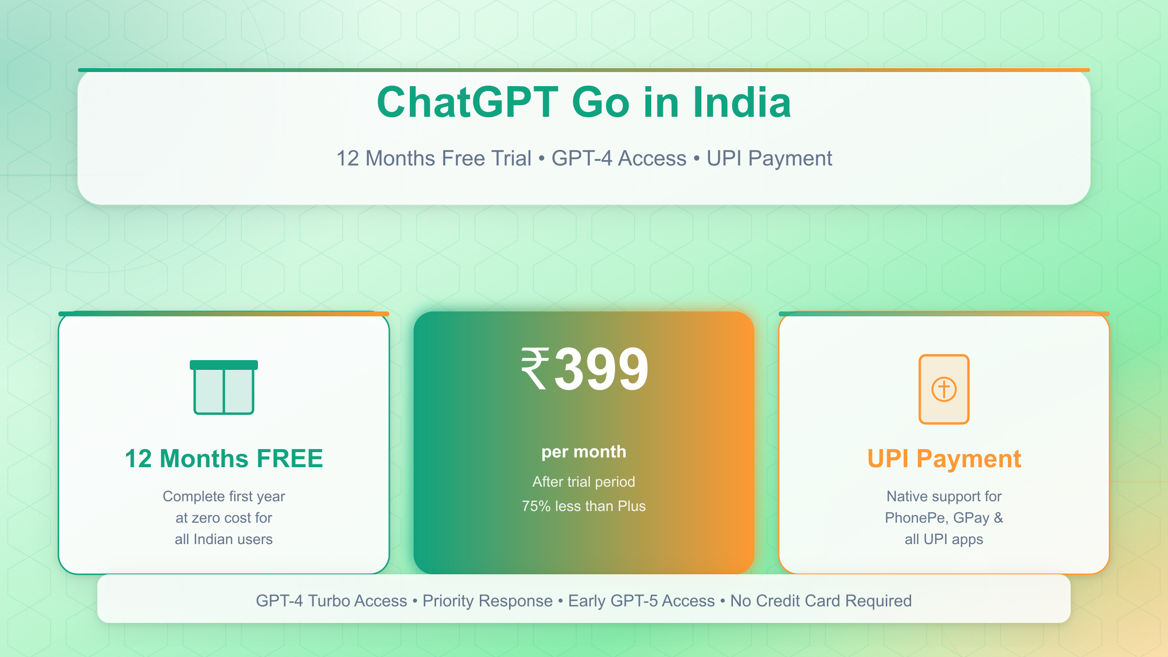 ChatGPT Go India launch offering 12 months free subscription at ₹399/month with UPI payment support