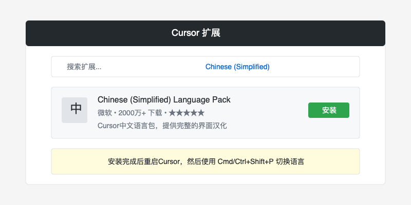 Cursor中文语言包安装界面