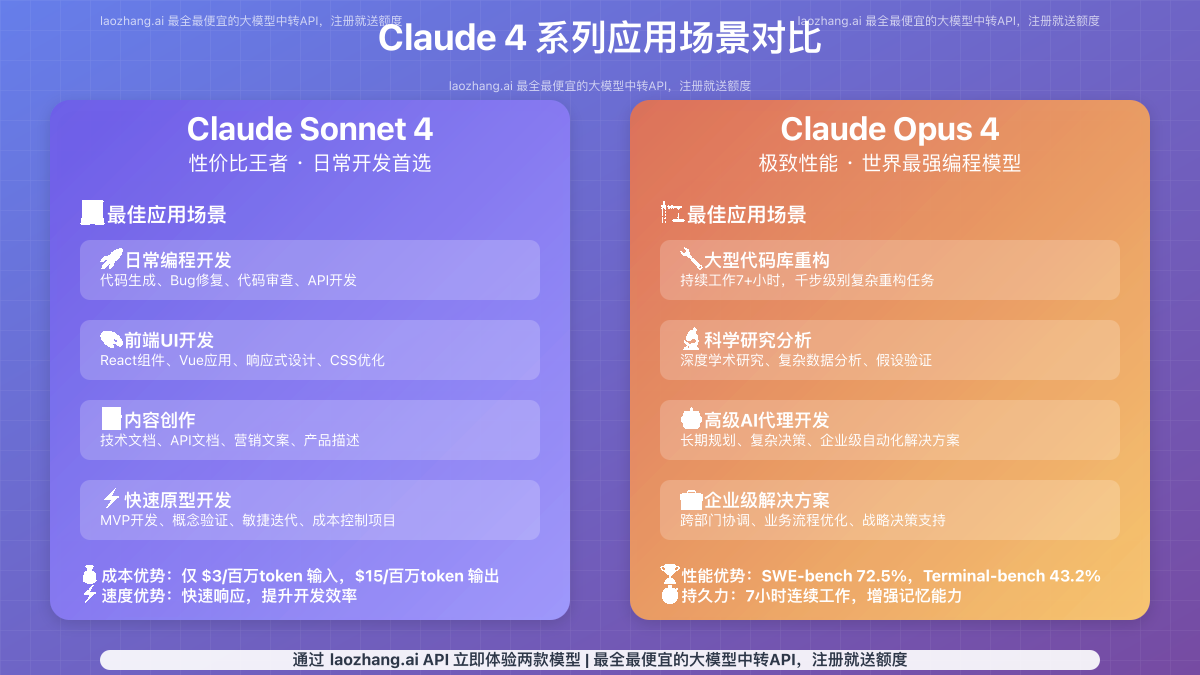 Claude 4系列应用场景详细对比