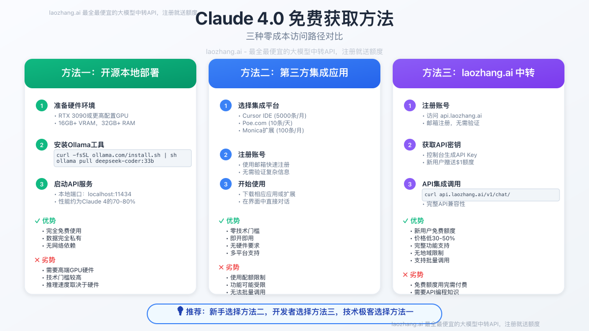 Claude 4.0免费获取方法详细对比