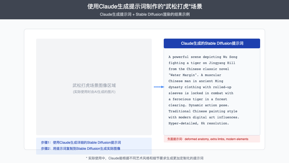 使用Claude生成提示词创建的武松打虎场景
