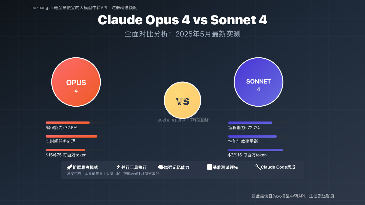 Claude Opus 4 vs Sonnet 4 技术规格对比