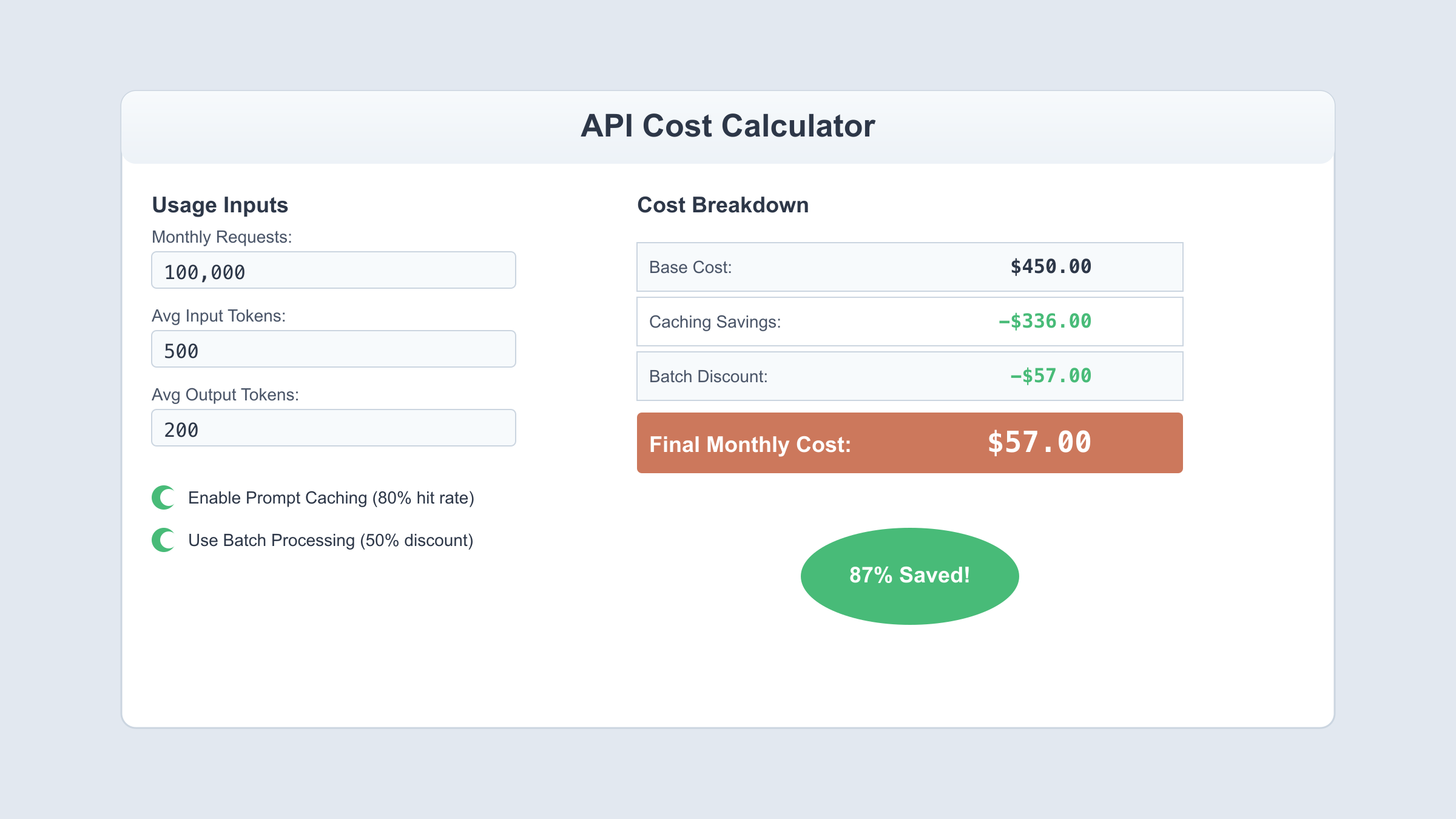 API Cost Calculator Interface