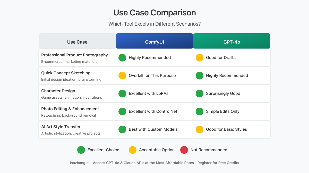 Use Cases Comparison between ComfyUI and GPT-4o