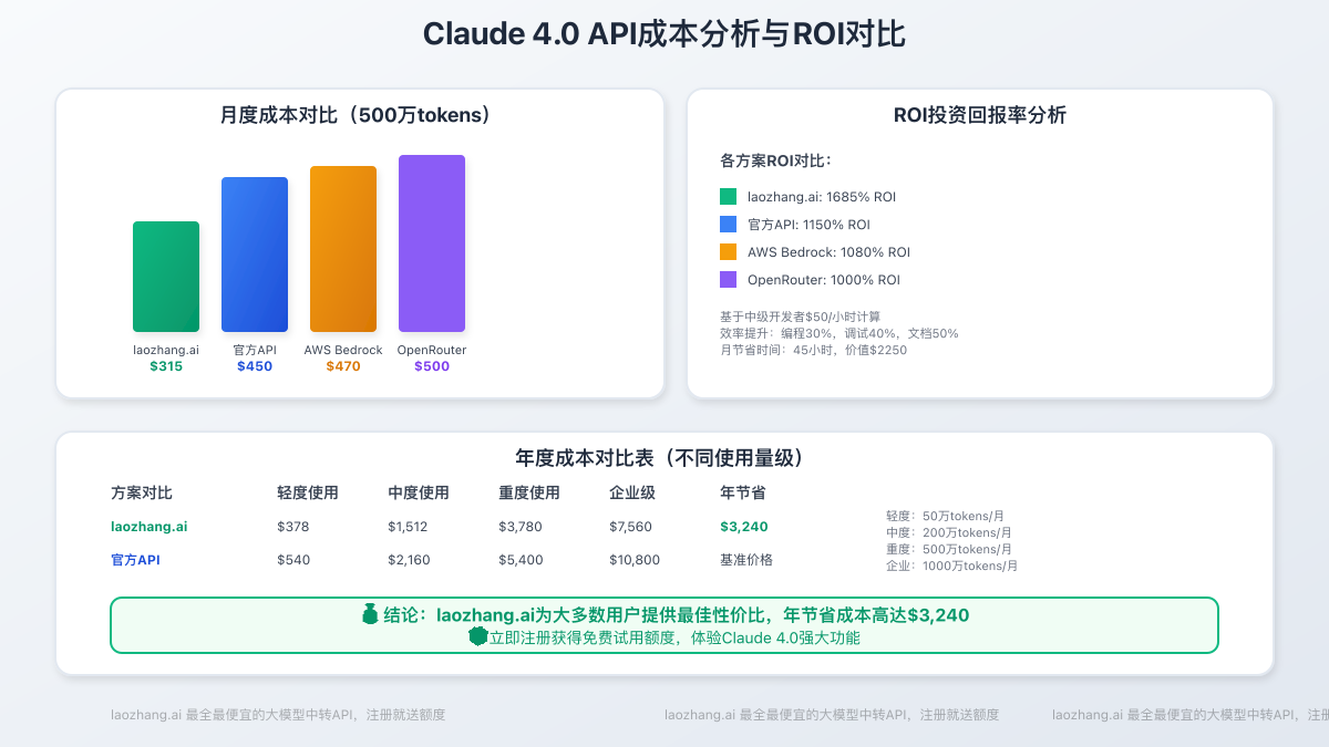 不同Claude 4.0 API方案成本分析图表
