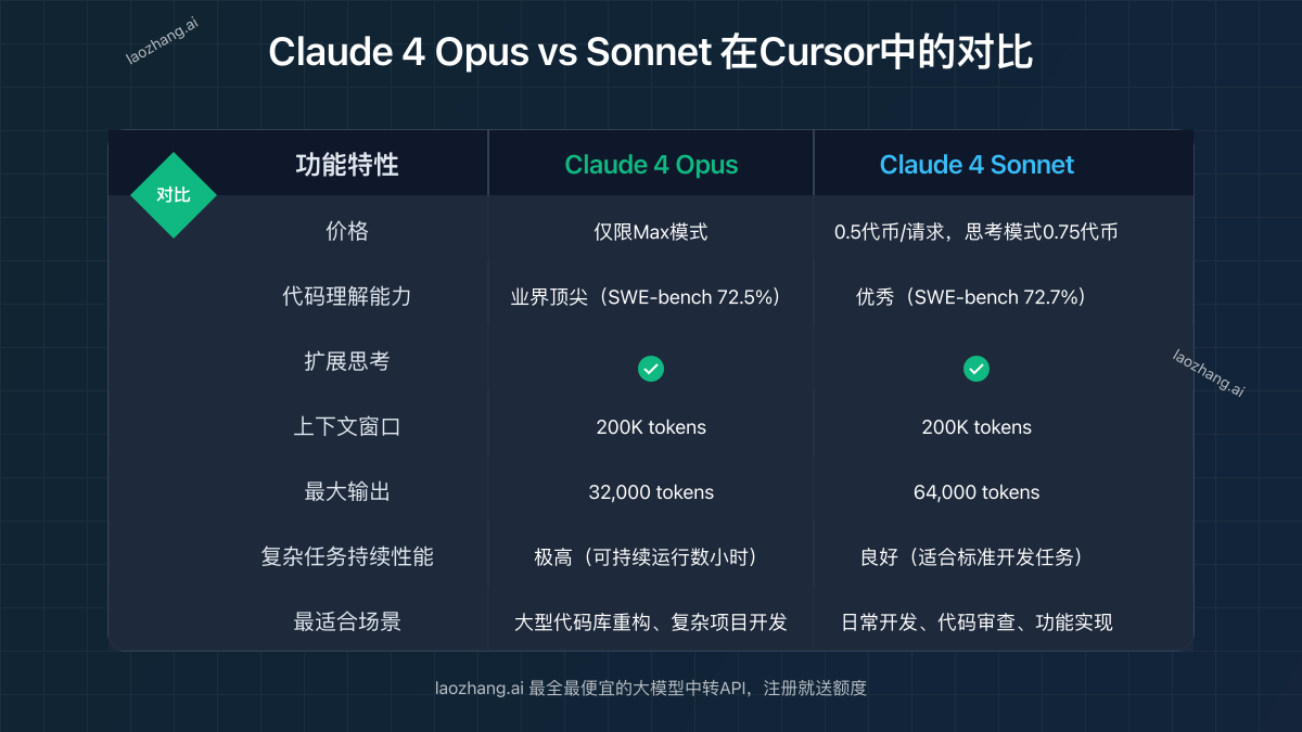 Claude 4 Opus与Sonnet特性对比
