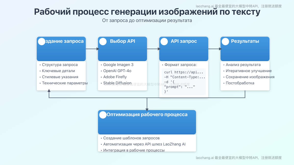 Пошаговый рабочий процесс от текстового запроса до финального изображения
