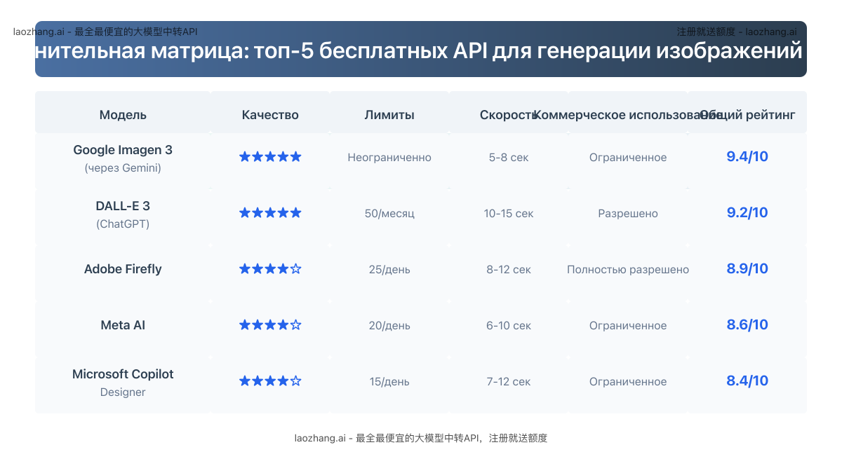 Сравнительная матрица топ-5 бесплатных инструментов для генерации изображений