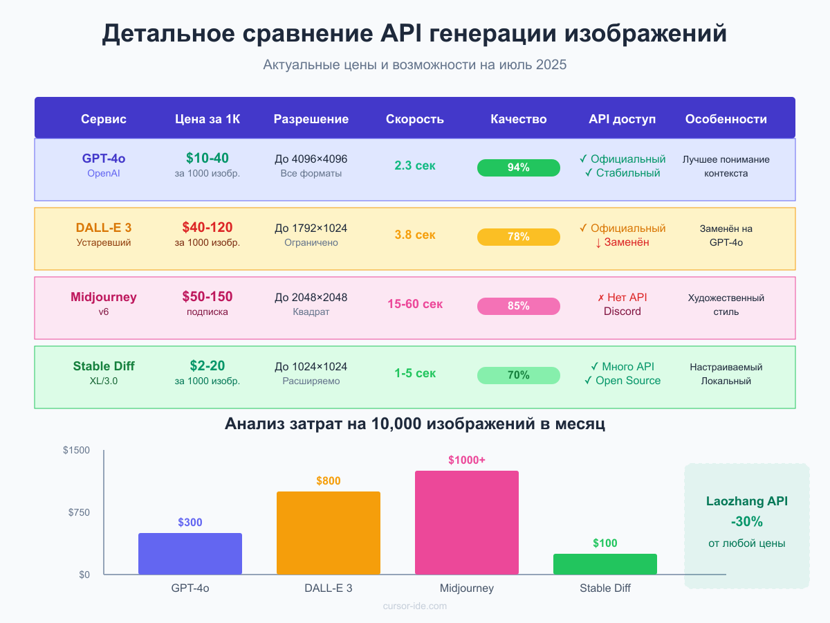 Детальное сравнение цен и возможностей API генерации изображений