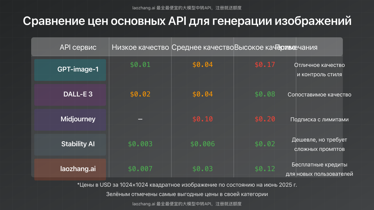 Сравнение цен основных API для генерации изображений