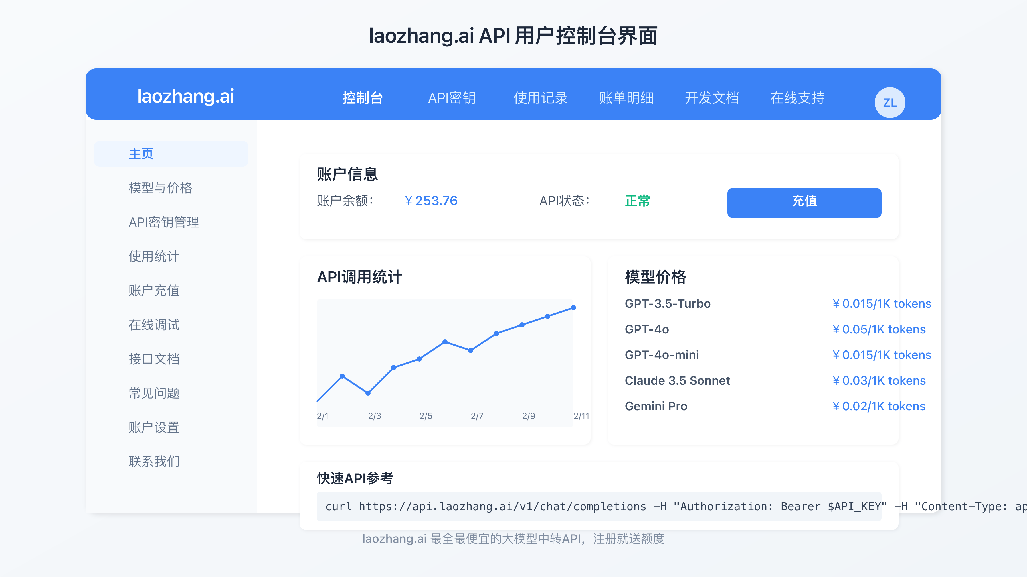 laozhang.ai用户控制台界面展示