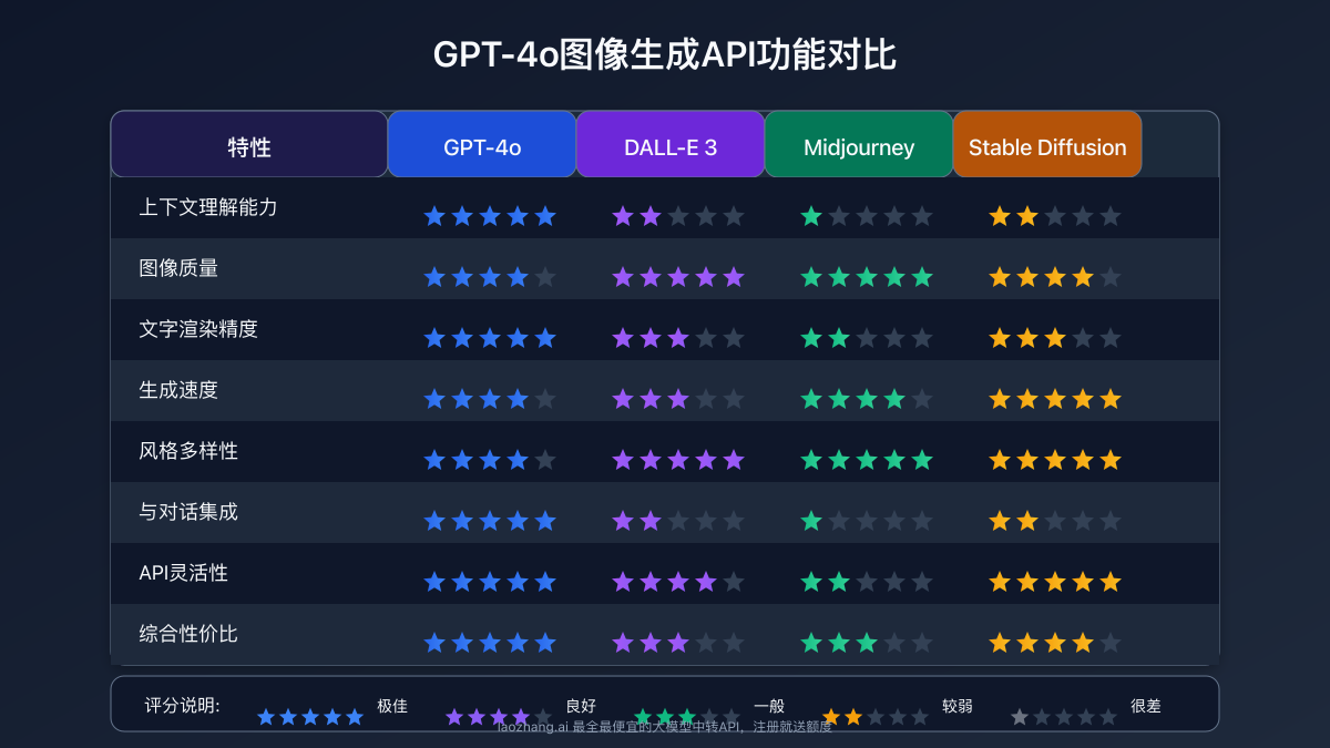 GPT-4o与其他图像生成模型的功能对比