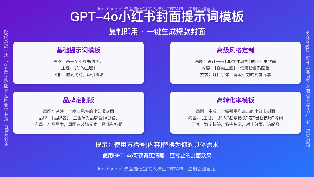 GPT-4o小红书封面提示词模板