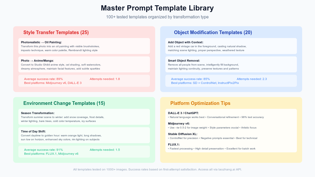 Master Prompt Template Library showing 100+ tested templates organized by category