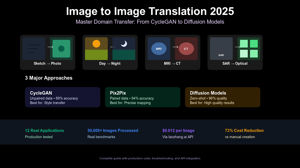 Image to Image Translation 2025 - Complete guide showing domain transfer examples and method comparison