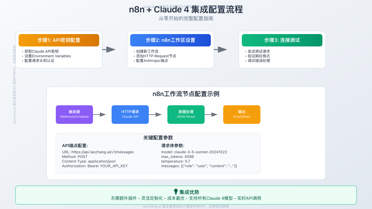 n8n + Claude 4 集成配置流程图