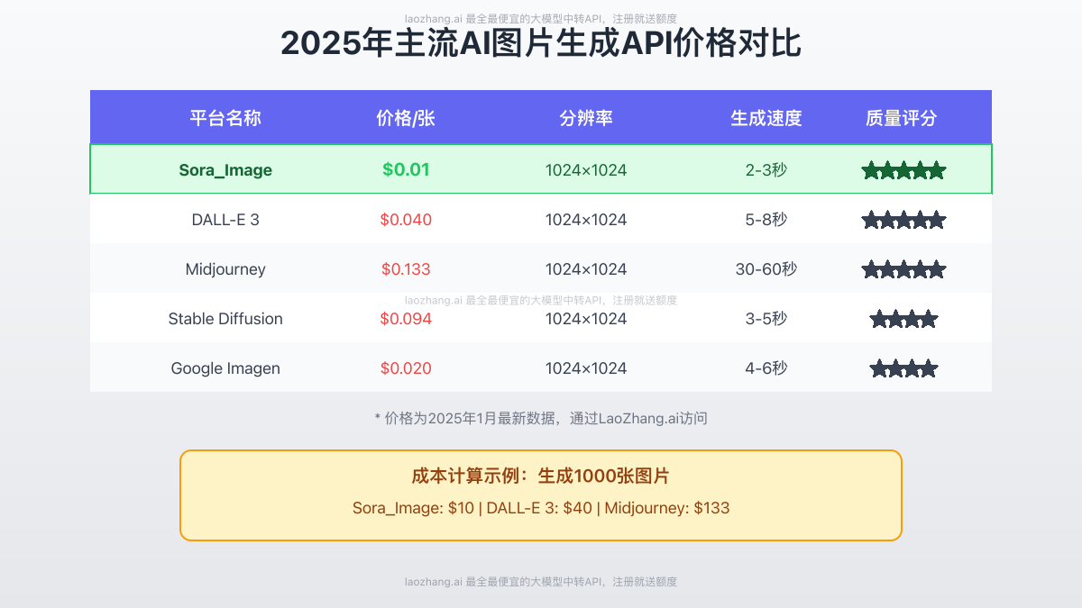 2025年AI图片生成API价格对比表